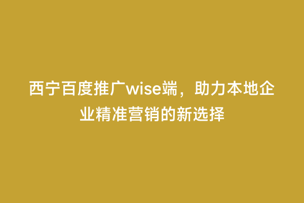 西宁百度推广wise端，助力本地企业精准营销的新选择
