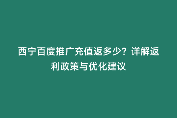 西宁百度推广充值返多少？详解返利政策与优化建议