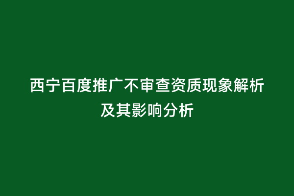 西宁百度推广不审查资质现象解析及其影响分析