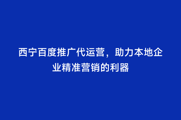 西宁百度推广代运营，助力本地企业精准营销的利器