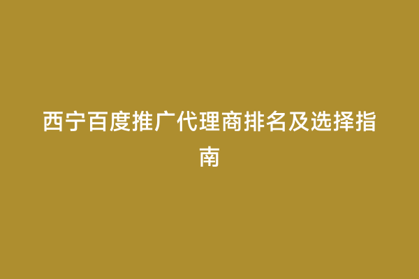 西宁百度推广代理商排名及选择指南