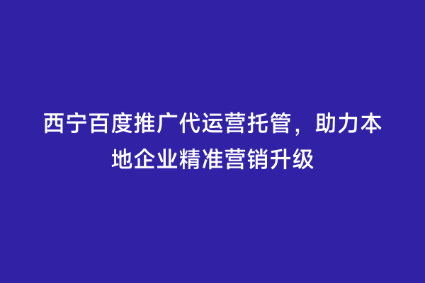 西宁百度推广代运营托管，助力本地企业精准营销升级