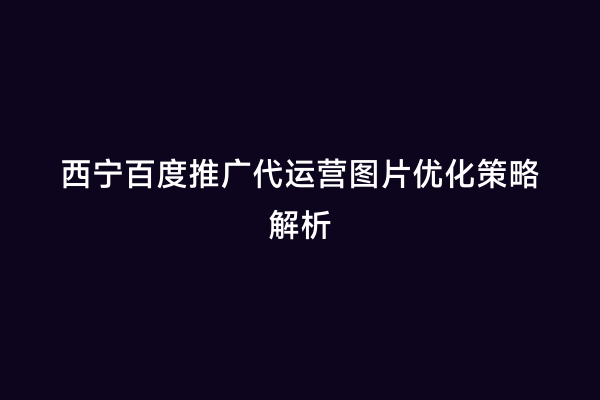 西宁百度推广代运营图片优化策略解析
