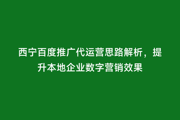 西宁百度推广代运营思路解析，提升本地企业数字营销效果