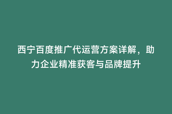 西宁百度推广代运营方案详解，助力企业精准获客与品牌提升