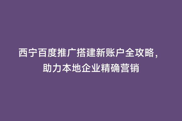 西宁百度推广搭建新账户全攻略，助力本地企业精确营销