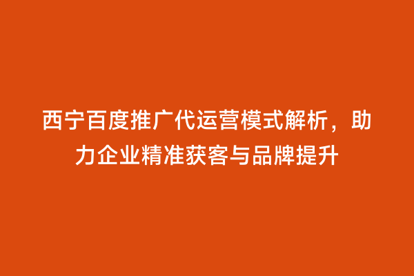 西宁百度推广代运营模式解析，助力企业精准获客与品牌提升