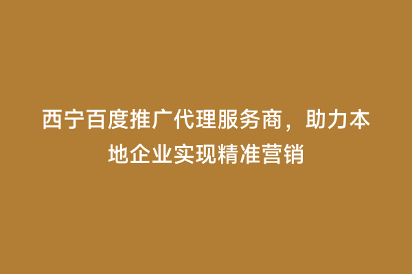 西宁百度推广代理服务商，助力本地企业实现精准营销