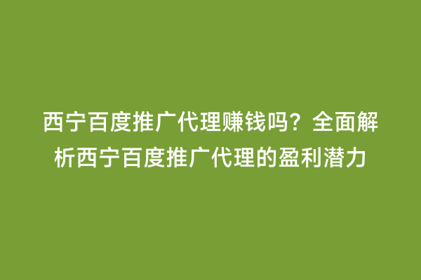 西宁百度推广代理赚钱吗？全面解析西宁百度推广代理的盈利潜力
