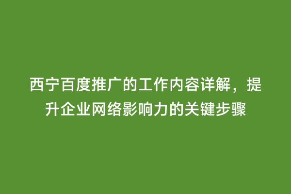 西宁百度推广的工作内容详解，提升企业网络影响力的关键步骤