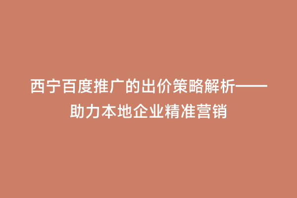 西宁百度推广的出价策略解析——助力本地企业精准营销