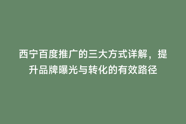 西宁百度推广的三大方式详解，提升品牌曝光与转化的有效路径