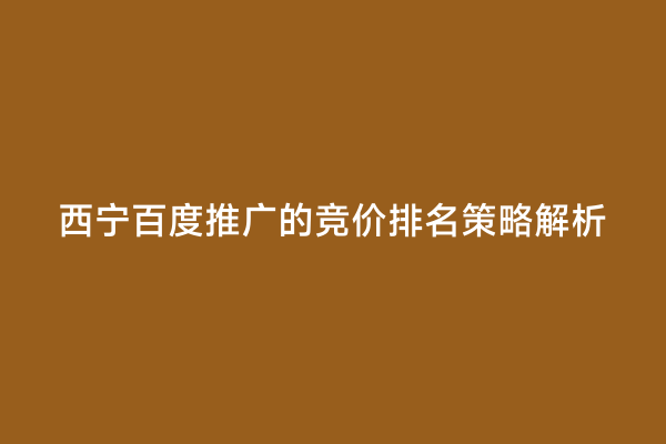 西宁百度推广的竞价排名策略解析