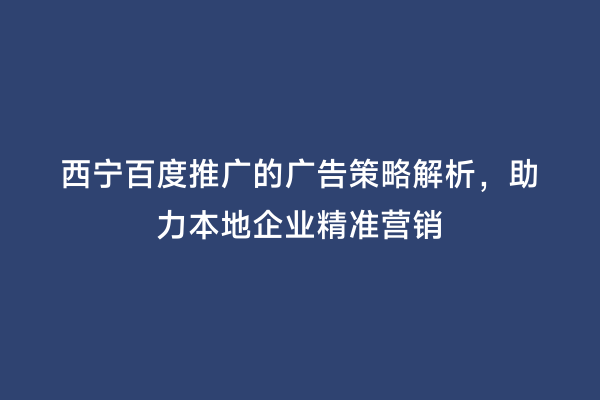 西宁百度推广的广告策略解析，助力本地企业精准营销