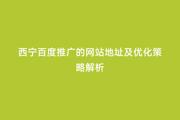 西宁百度推广的网站地址及优化策略解析