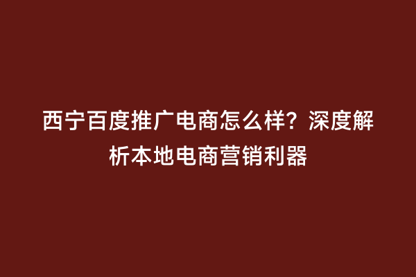 西宁百度推广电商怎么样？深度解析本地电商营销利器