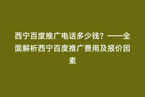 西宁百度推广电话多少钱？——全面解析西宁百度推广费用及报价因素