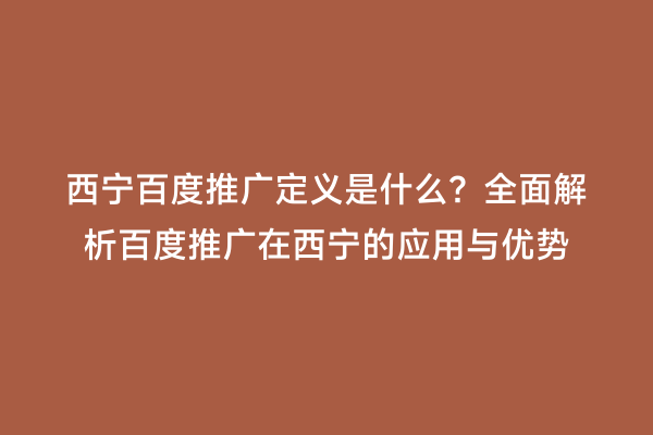 西宁百度推广定义是什么？全面解析百度推广在西宁的应用与优势