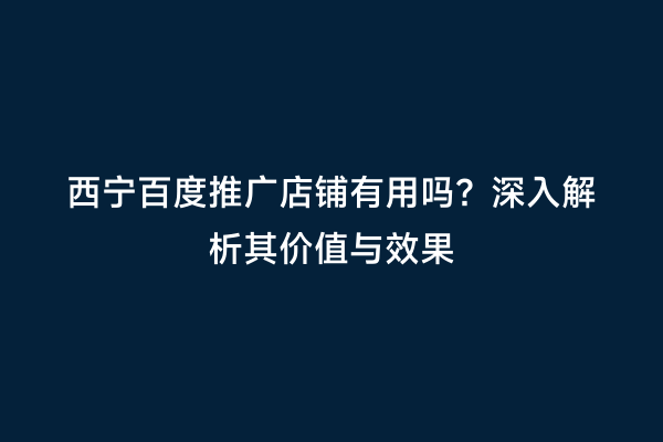 西宁百度推广店铺有用吗？深入解析其价值与效果