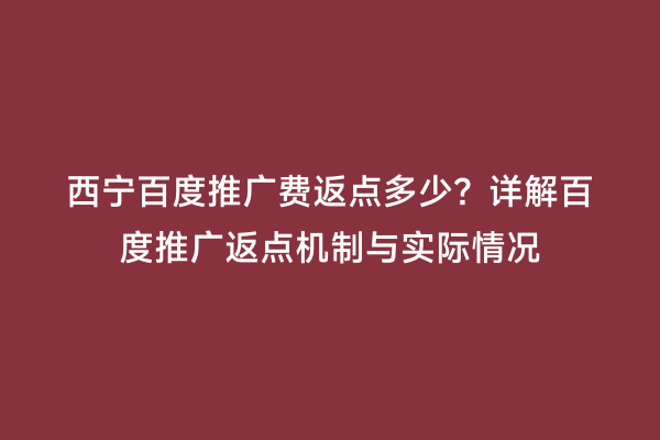 西宁百度推广费返点多少？详解百度推广返点机制与实际情况
