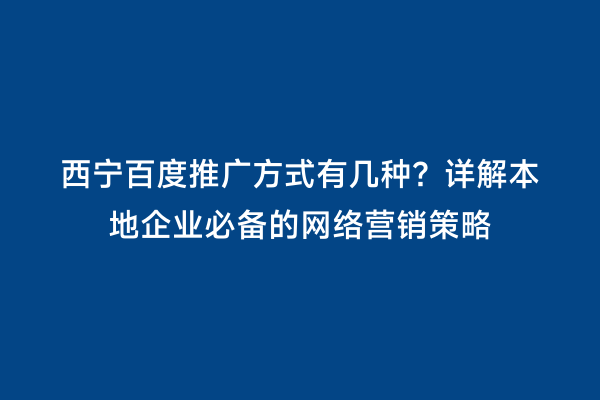 西宁百度推广方式有几种？详解本地企业必备的网络营销策略