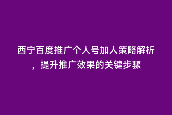 西宁百度推广个人号加人策略解析，提升推广效果的关键步骤