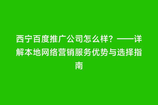 西宁百度推广公司怎么样？——详解本地网络营销服务优势与选择指南