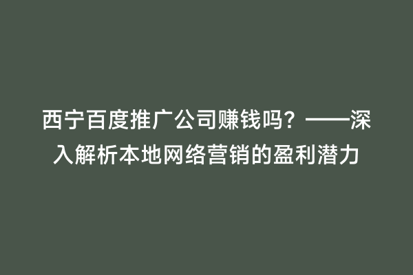 西宁百度推广公司赚钱吗？——深入解析本地网络营销的盈利潜力