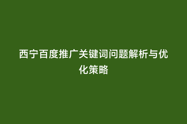 西宁百度推广关键词问题解析与优化策略