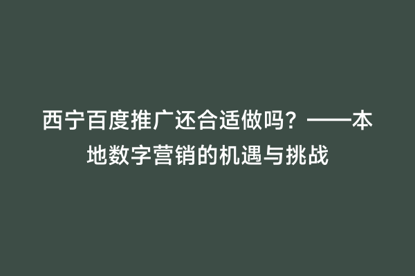 西宁百度推广还合适做吗？——本地数字营销的机遇与挑战