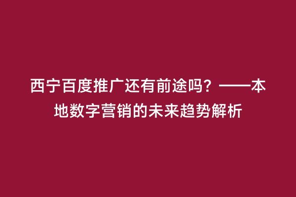 西宁百度推广还有前途吗？——本地数字营销的未来趋势解析