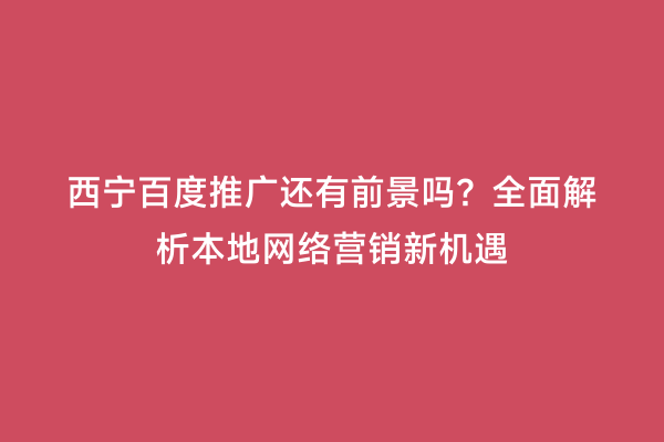 西宁百度推广还有前景吗？全面解析本地网络营销新机遇