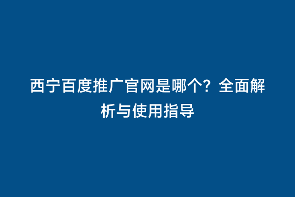 西宁百度推广官网是哪个？全面解析与使用指导